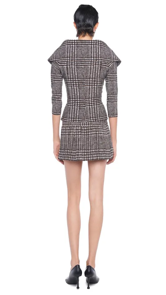 Norma Kamali Tops OFF SHOULDER SB JACKET Chocolate Glenn Plaid Tweed 8211 Clothing Norma Kamali Tops OFF SHOULDER SB JACKET Chocolate Glenn Plaid Tweed 8211 Clothing