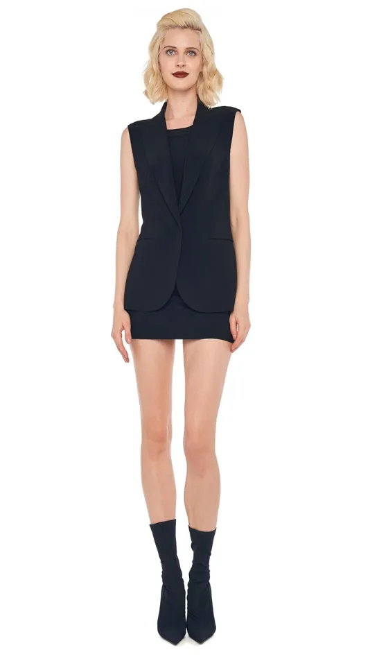 Norma Kamali Wardrobe SLEEVELESS PICKLEBALL MINI DRESS With SLEEVELESS SINGLE BREASTED JACKET 8211 Clothing