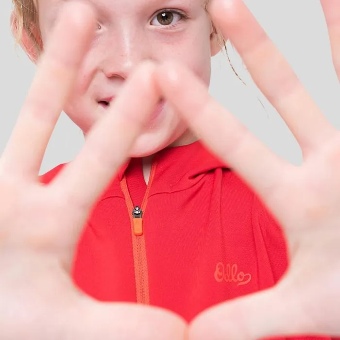 Odlo Mid Layers and Longsleeves The Weact 039 Collection Full Zip Hoody Formula One 8211 Mandarin Red 8211 Kids