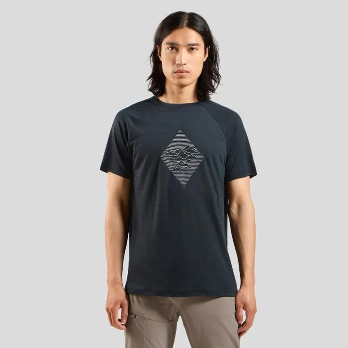 Odlo Tshirts and Polos The Merino Blend 130 Print TShirt Black Melange 8211 Men