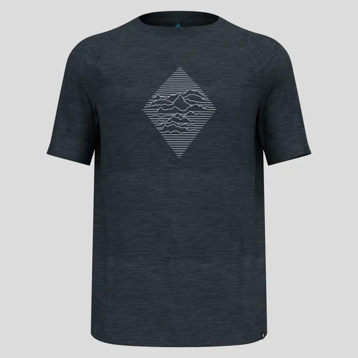 Odlo Tshirts and Polos The Merino Blend 130 Print TShirt Black Melange 8211 Men