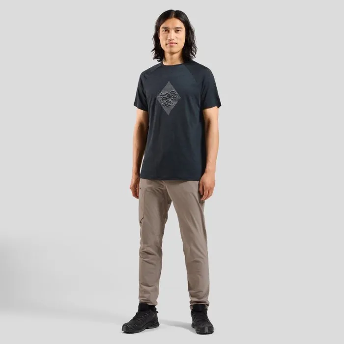 Odlo Tshirts and Polos The Merino Blend 130 Print TShirt Black Melange 8211 Men