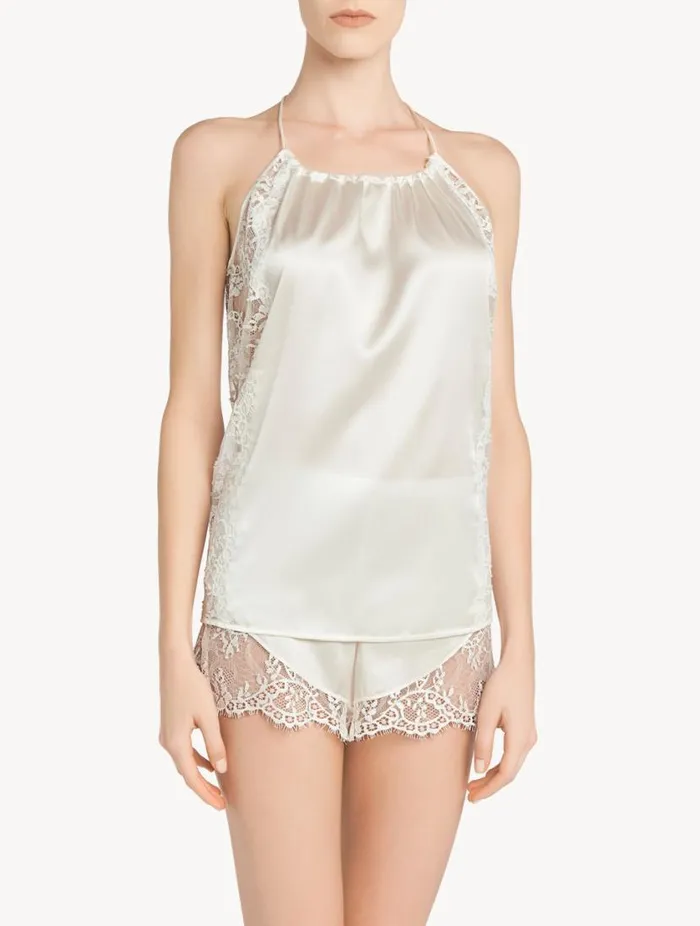 Offwhite Silk Halterneck Camisole With Leavers Lace Trim Sleepwear La Perla Camisoles