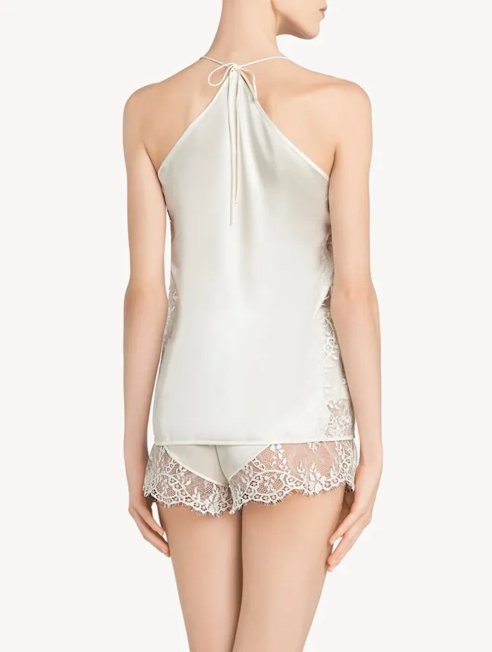 Offwhite Silk Halterneck Camisole With Leavers Lace Trim Sleepwear La Perla Camisoles