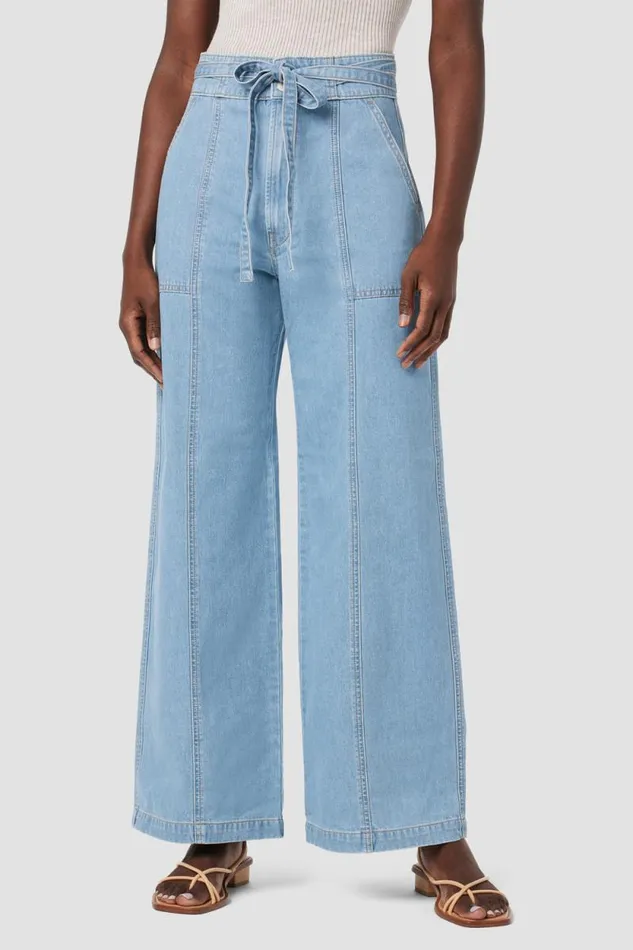 Pants Women Hudson Jeans Tie Waist Wide Leg Barefoot Trouser First Class