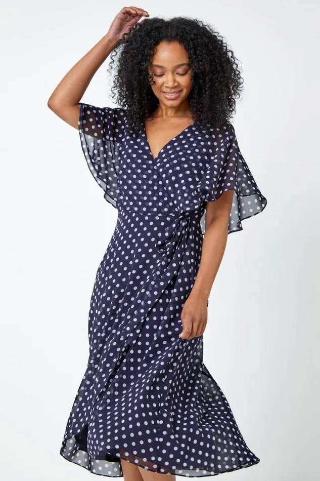 Petite Polka Dot Cape Dress Women Roman Dresses