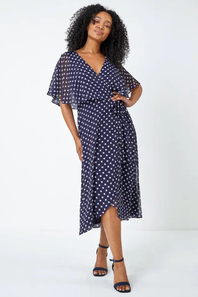 Petite Polka Dot Cape Dress Women Roman Dresses