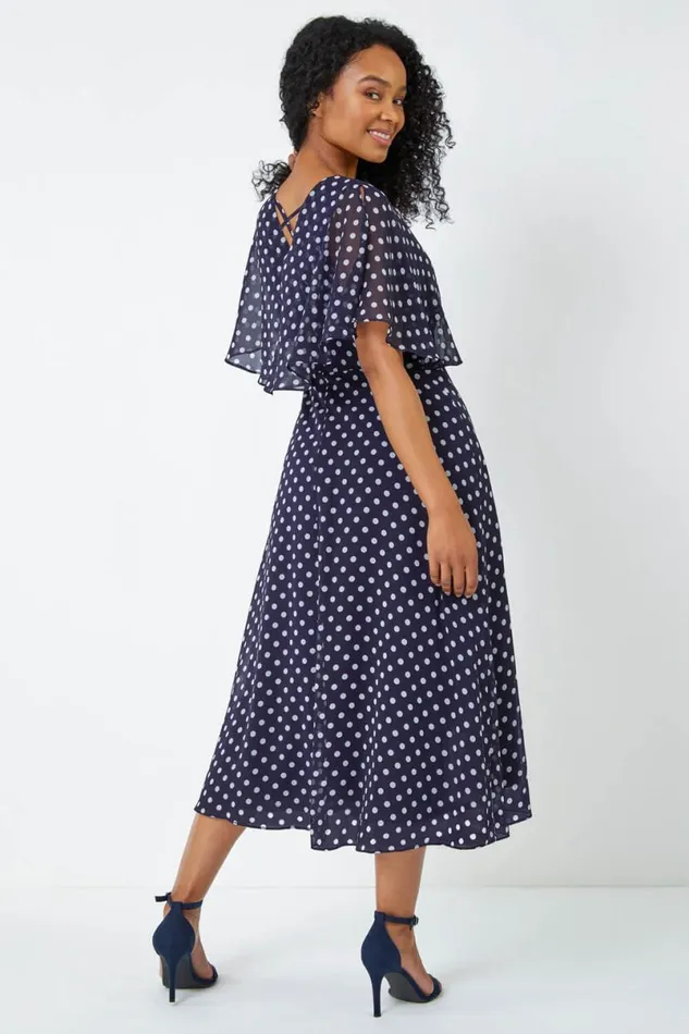 Petite Polka Dot Cape Dress Women Roman Dresses