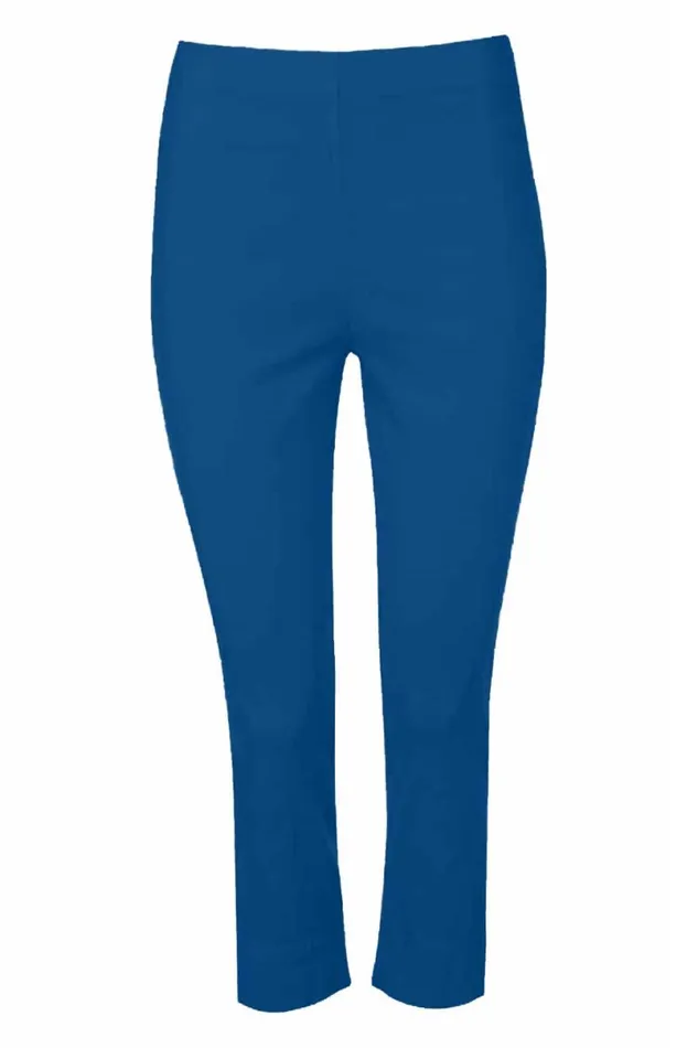 Petrol Blue Elastic Waist Stretch Cropped Trousers Women Roman Coords