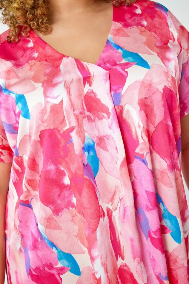 Pink Curve Abstract Relaxed Midi Dress Women Roman Dresses