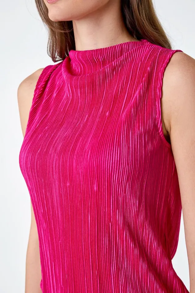 Pink Plisse Stretch Top Women Roman Tops
