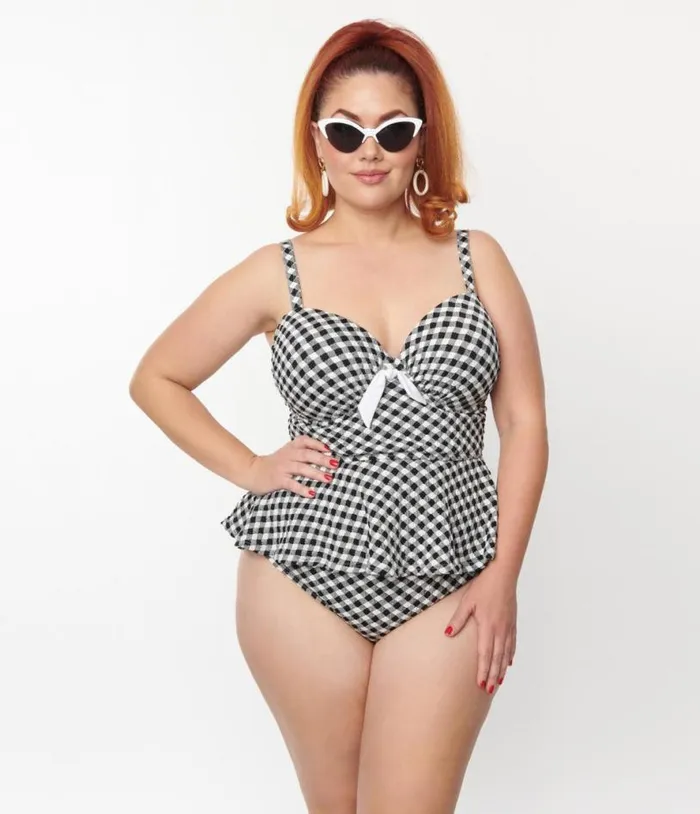 Plus Size Black and White Gingham Daphne Swim Bottoms Plus Unique Vintage Two Piece Swim Plus Size Black and White Gingham Daphne Swim Bottoms Plus Unique Vintage Two Piece Swim