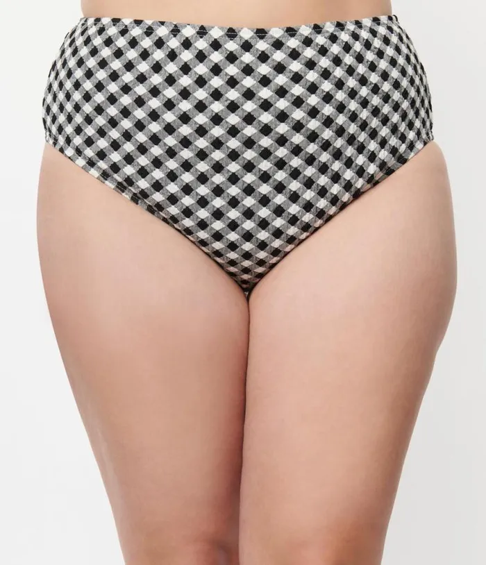Plus Size Black and White Gingham Daphne Swim Bottoms Plus Unique Vintage Two Piece Swim