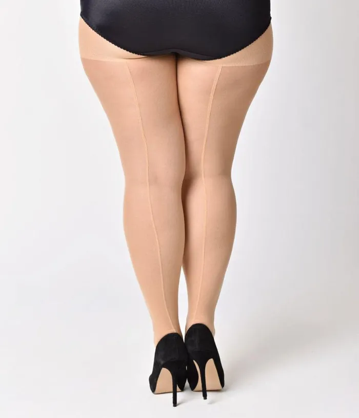 Plus Size Nude Sheer Backseam Pantyhose Accessories Unique Vintage Stockings and Tights