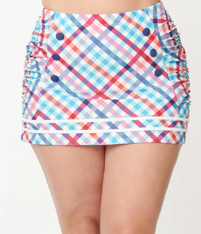 Plus Size Pastel Madras Plaid Sailor Swim Bottom Plus Unique Vintage Two Piece Swim