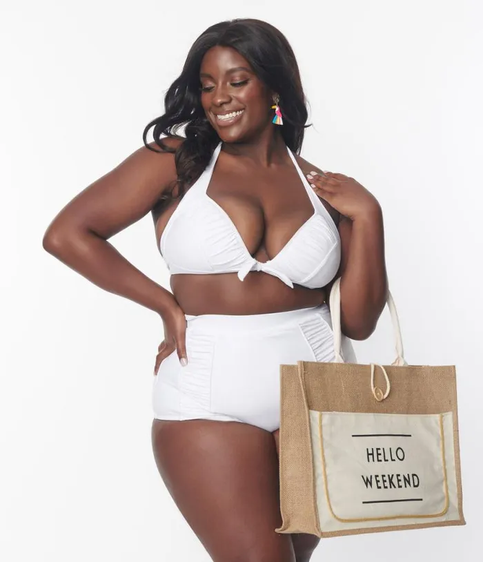 Plus Size White Halter Swim Top Plus Unique Vintage Two Piece Swim