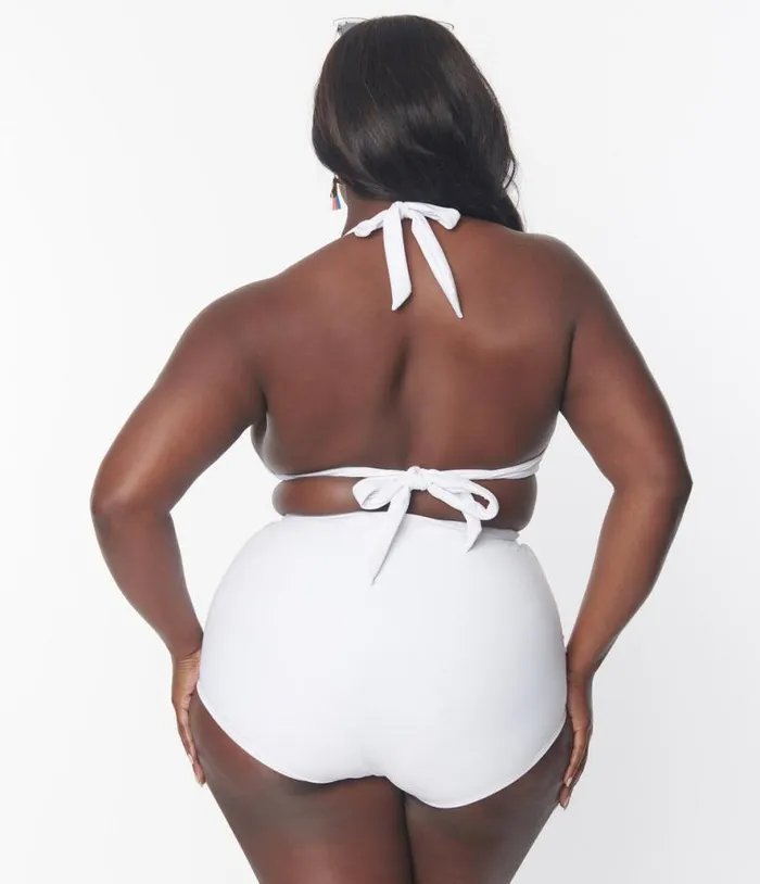 Plus Size White Halter Swim Top Plus Unique Vintage Two Piece Swim