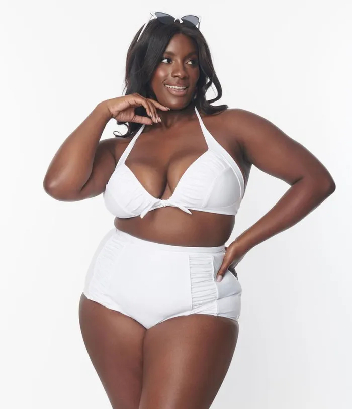 Plus Size White Halter Swim Top Plus Unique Vintage Two Piece Swim