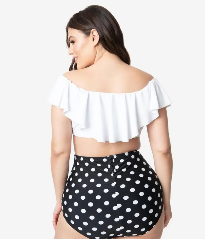 Plus Size White Ruffled Ramona Swim Top Plus Unique Vintage Two Piece Swim