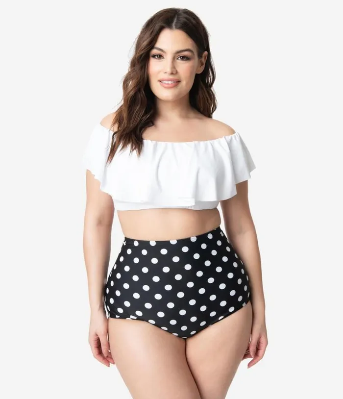 Plus Size White Ruffled Ramona Swim Top Plus Unique Vintage Two Piece Swim