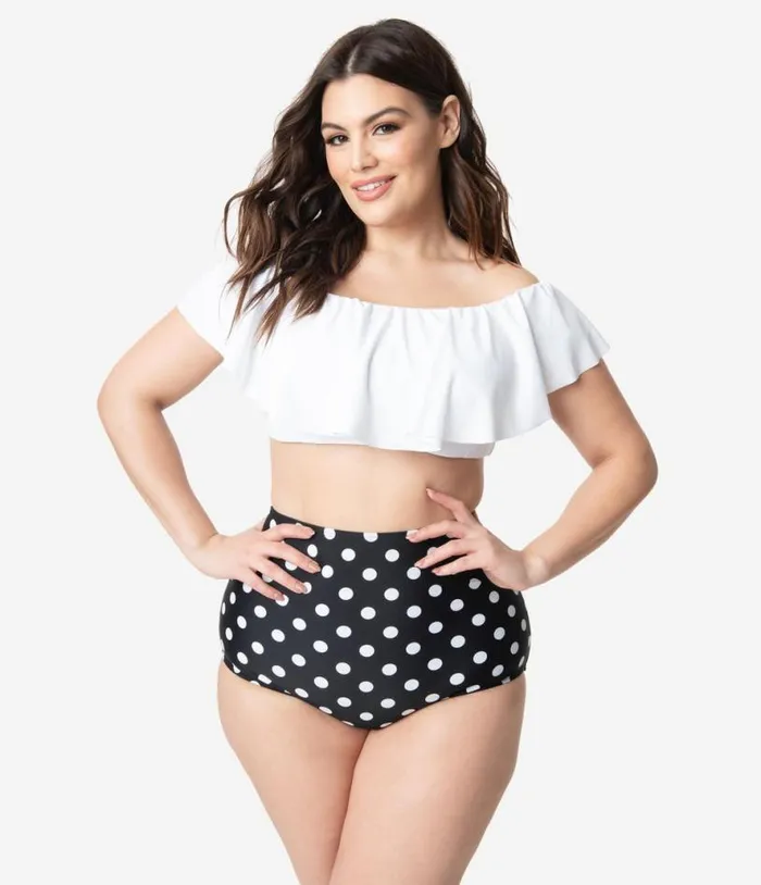 Plus Size White Ruffled Ramona Swim Top Plus Unique Vintage Two Piece Swim