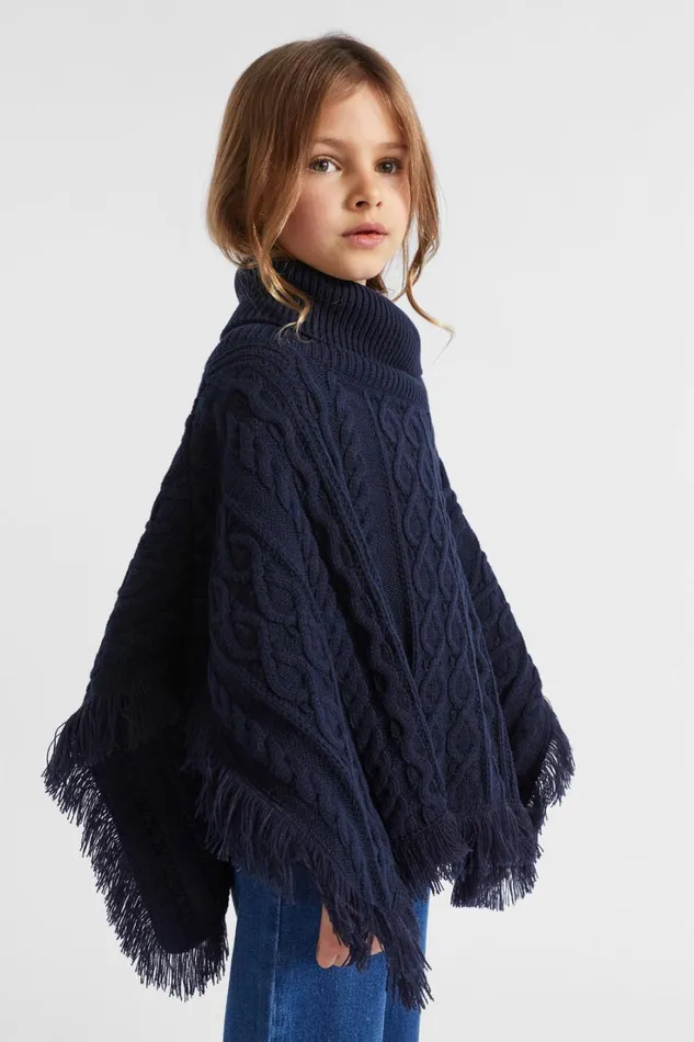 Ponchos and Capes Girl Seed Heritage Cable Knit Poncho Midnight Blue
