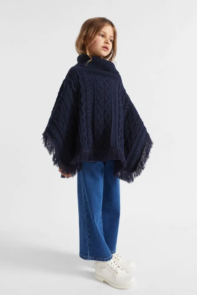 Ponchos and Capes Girl Seed Heritage Cable Knit Poncho Midnight Blue