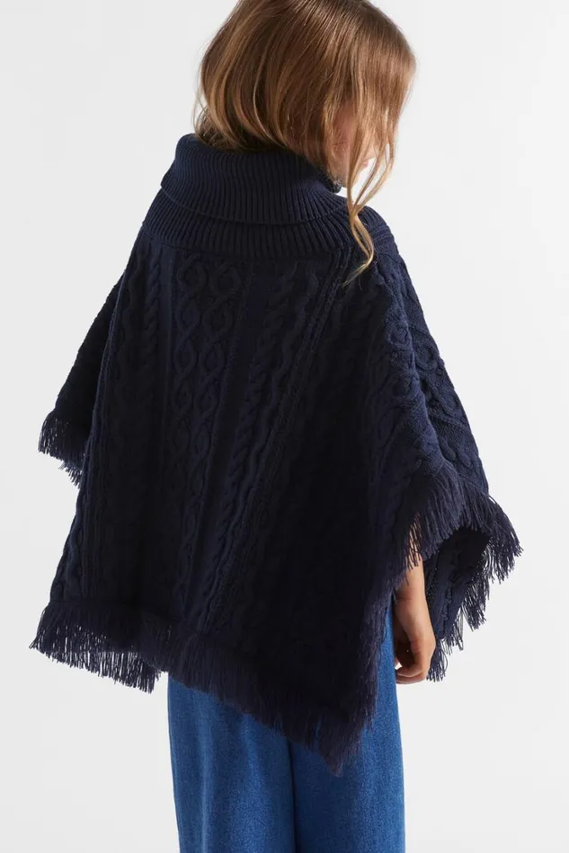 Ponchos and Capes Girl Seed Heritage Cable Knit Poncho Midnight Blue