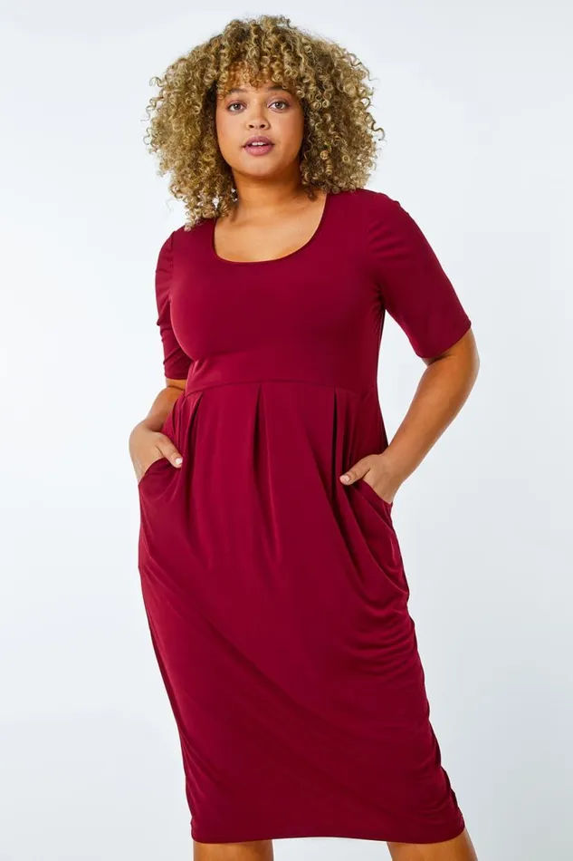 Port Curve Cocoon Pocket Detail Midi Dress Women Roman Dresses