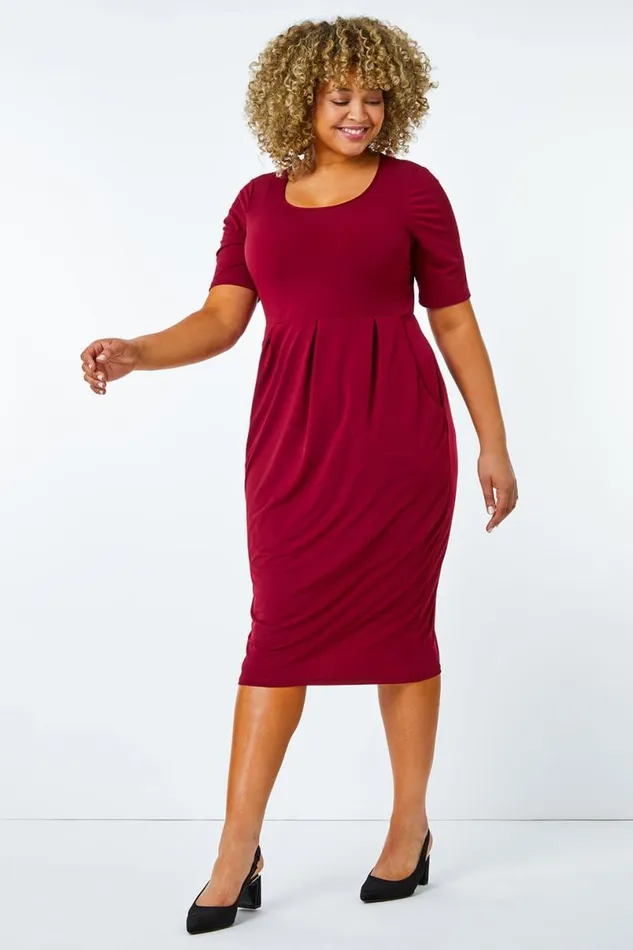 Port Curve Cocoon Pocket Detail Midi Dress Women Roman Dresses