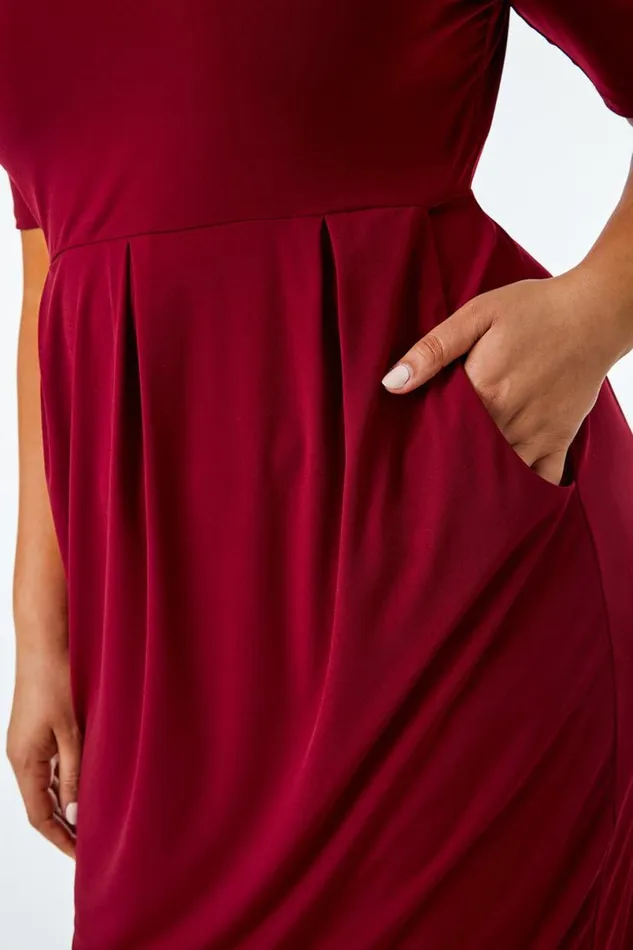 Port Curve Cocoon Pocket Detail Midi Dress Women Roman Dresses