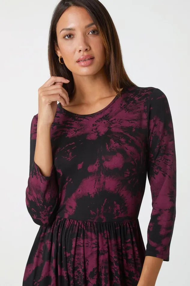 Port Tie Dye Pocket Stretch Midi Dress Women Roman Dresses