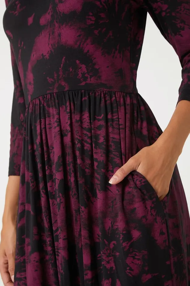 Port Tie Dye Pocket Stretch Midi Dress Women Roman Dresses