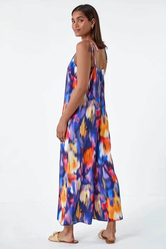 Purple Abstract Print Cropped Jumpsuit Women Roman Dresses