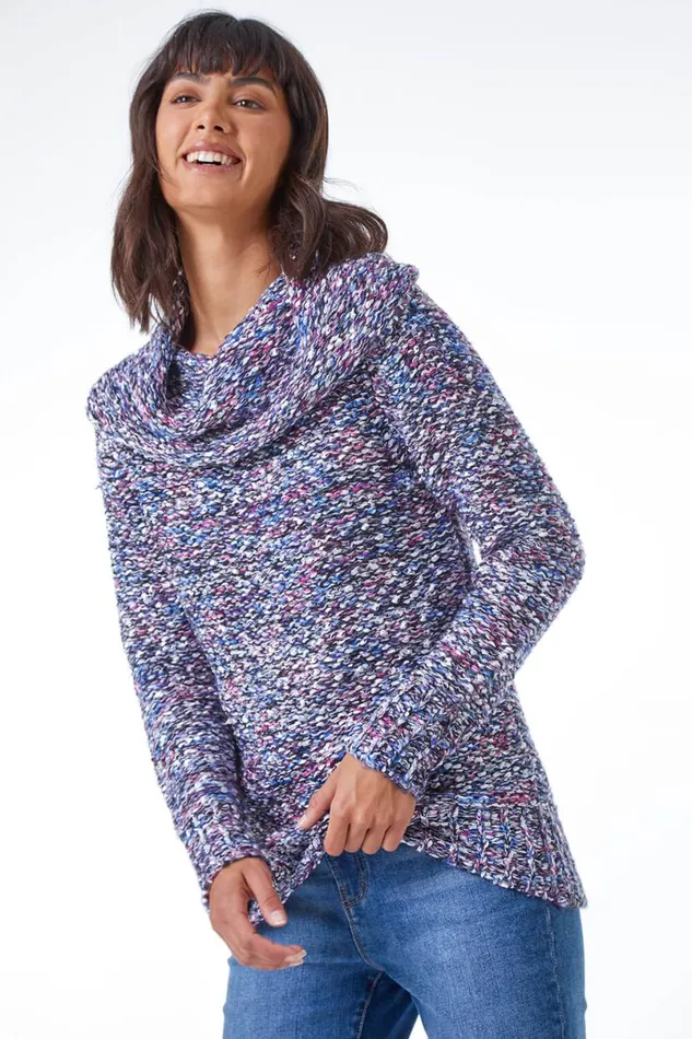 Purple Cowl Neck Tape Yarn Jumper Women Roman Knitwear