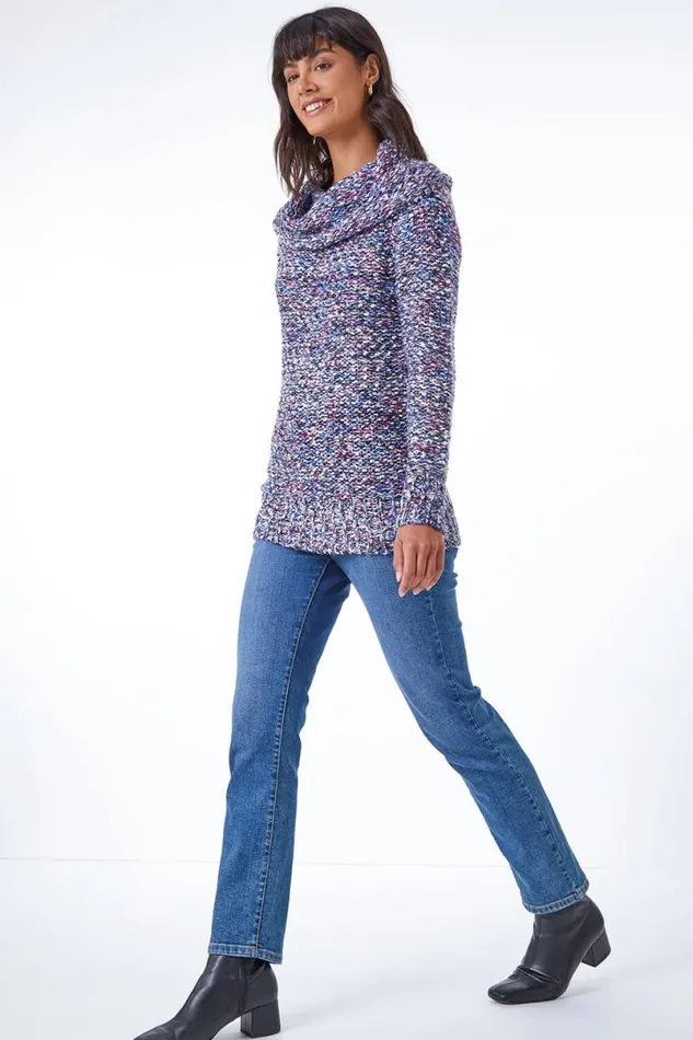 Purple Cowl Neck Tape Yarn Jumper Women Roman Knitwear