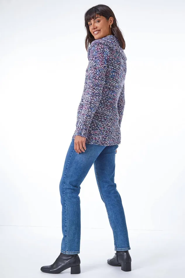 Purple Cowl Neck Tape Yarn Jumper Women Roman Knitwear