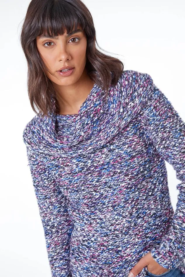 Purple Cowl Neck Tape Yarn Jumper Women Roman Knitwear