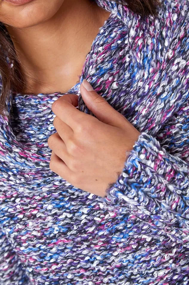Purple Cowl Neck Tape Yarn Jumper Women Roman Knitwear