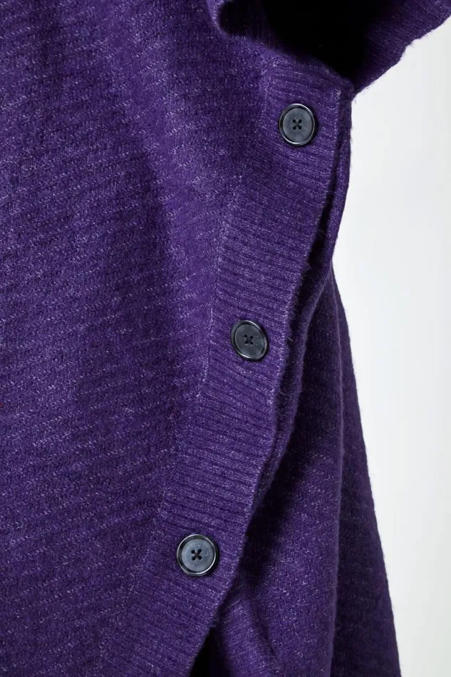 Purple Curve Button Detail Stretch Poncho Women Roman Knitwear