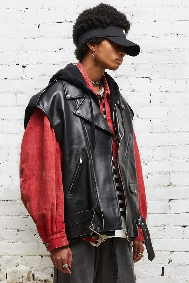 R13 Jackets and Coats Men Oversized Moto Vest With Hood 8211 Black
