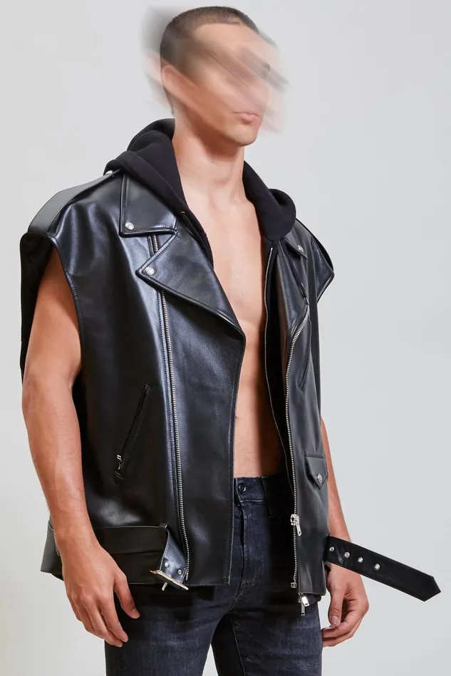 R13 Jackets and Coats Men Oversized Moto Vest With Hood 8211 Black