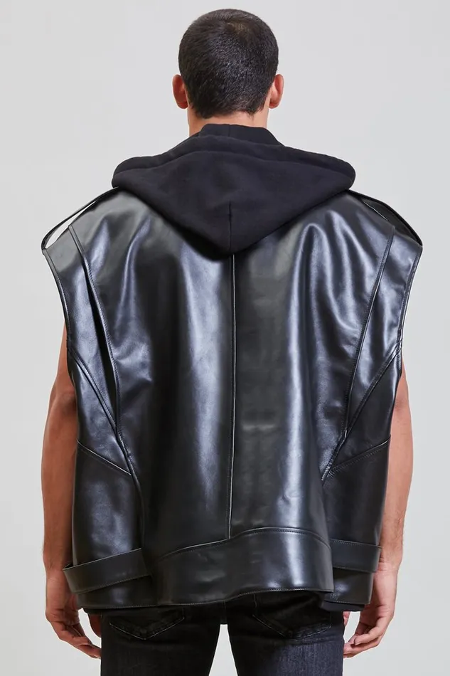 R13 Jackets and Coats Men Oversized Moto Vest With Hood 8211 Black