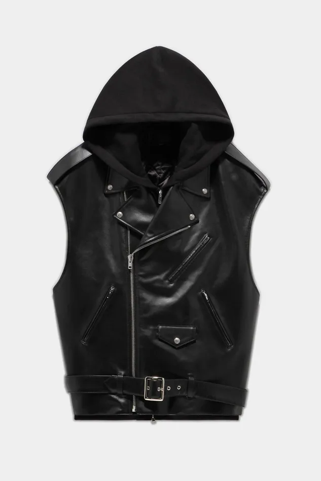R13 Jackets and Coats Men Oversized Moto Vest With Hood 8211 Black