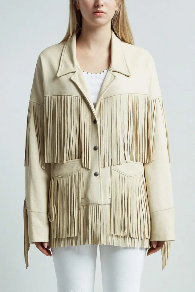 R13 Jackets and Coats Women Fringe Jacket 8211 Beige