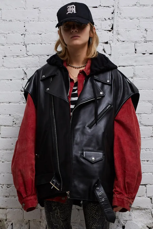 R13 Jackets and Coats Women Oversized Moto Vest With Hood 8211 Black