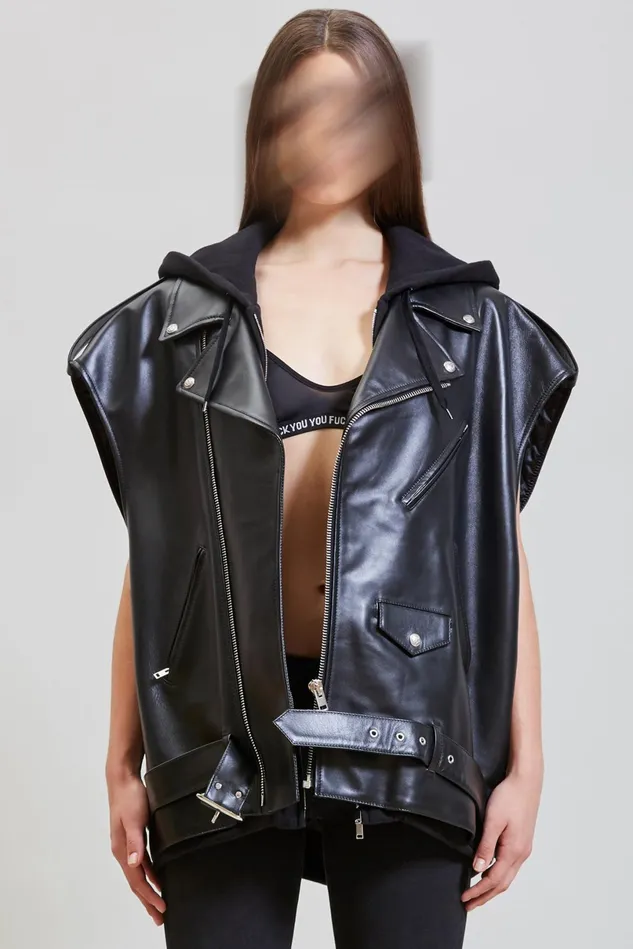 R13 Jackets and Coats Women Oversized Moto Vest With Hood 8211 Black