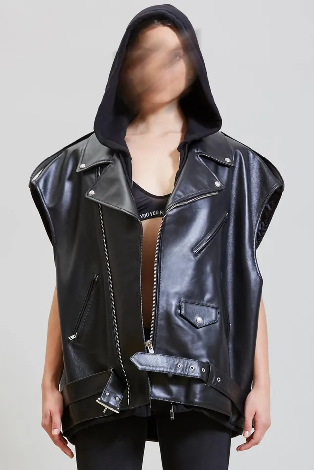 R13 Jackets and Coats Women Oversized Moto Vest With Hood 8211 Black
