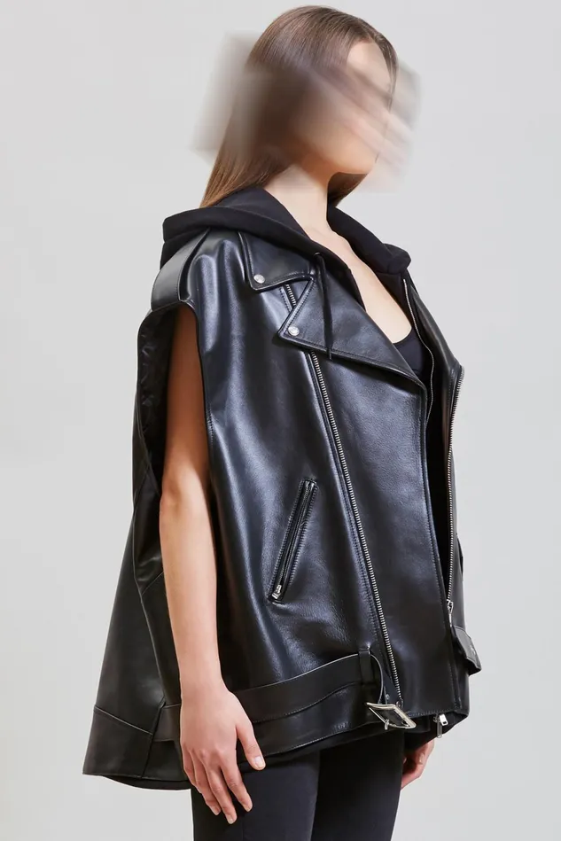 R13 Jackets and Coats Women Oversized Moto Vest With Hood 8211 Black
