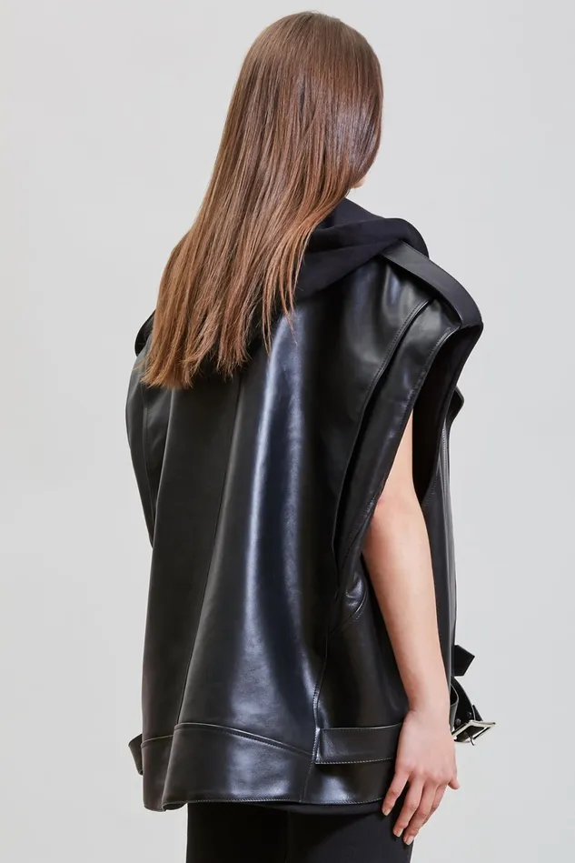 R13 Jackets and Coats Women Oversized Moto Vest With Hood 8211 Black